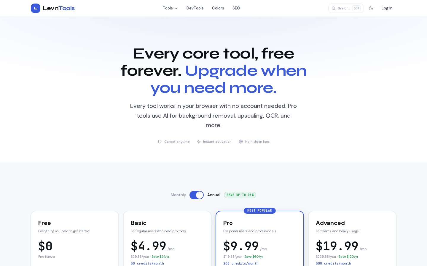 Levntools Pricing