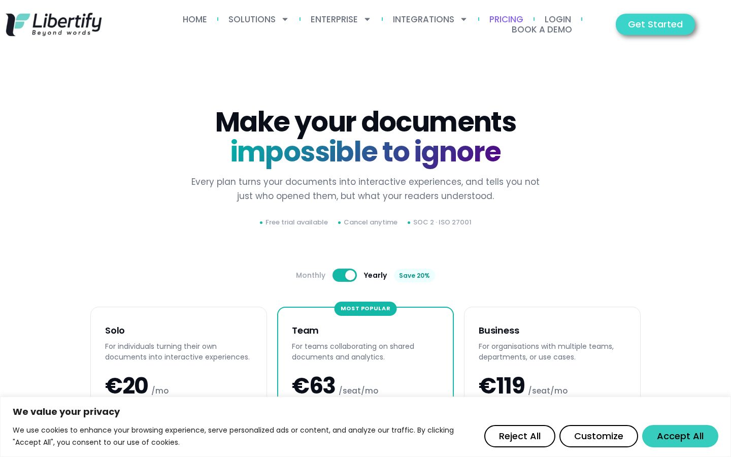 Libertify.com Pricing