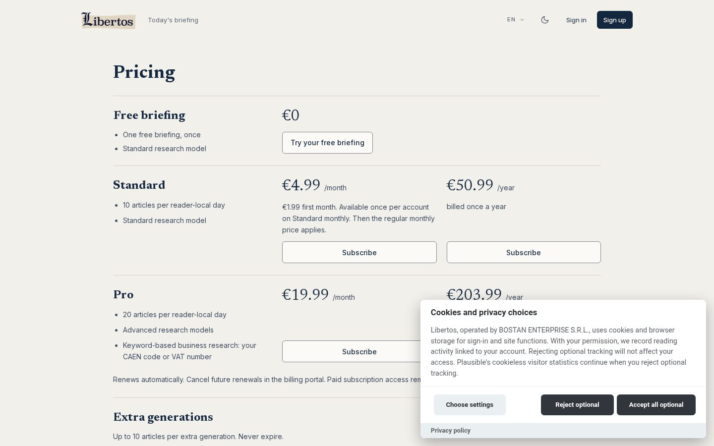 Libertos Pricing