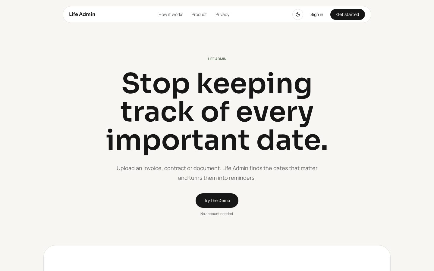 Life Admin Homepage