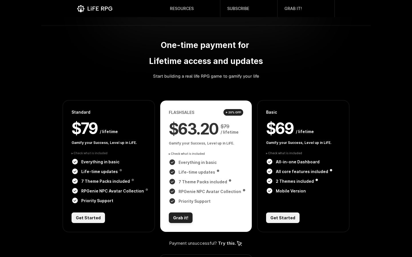 LiFE RPG Pricing