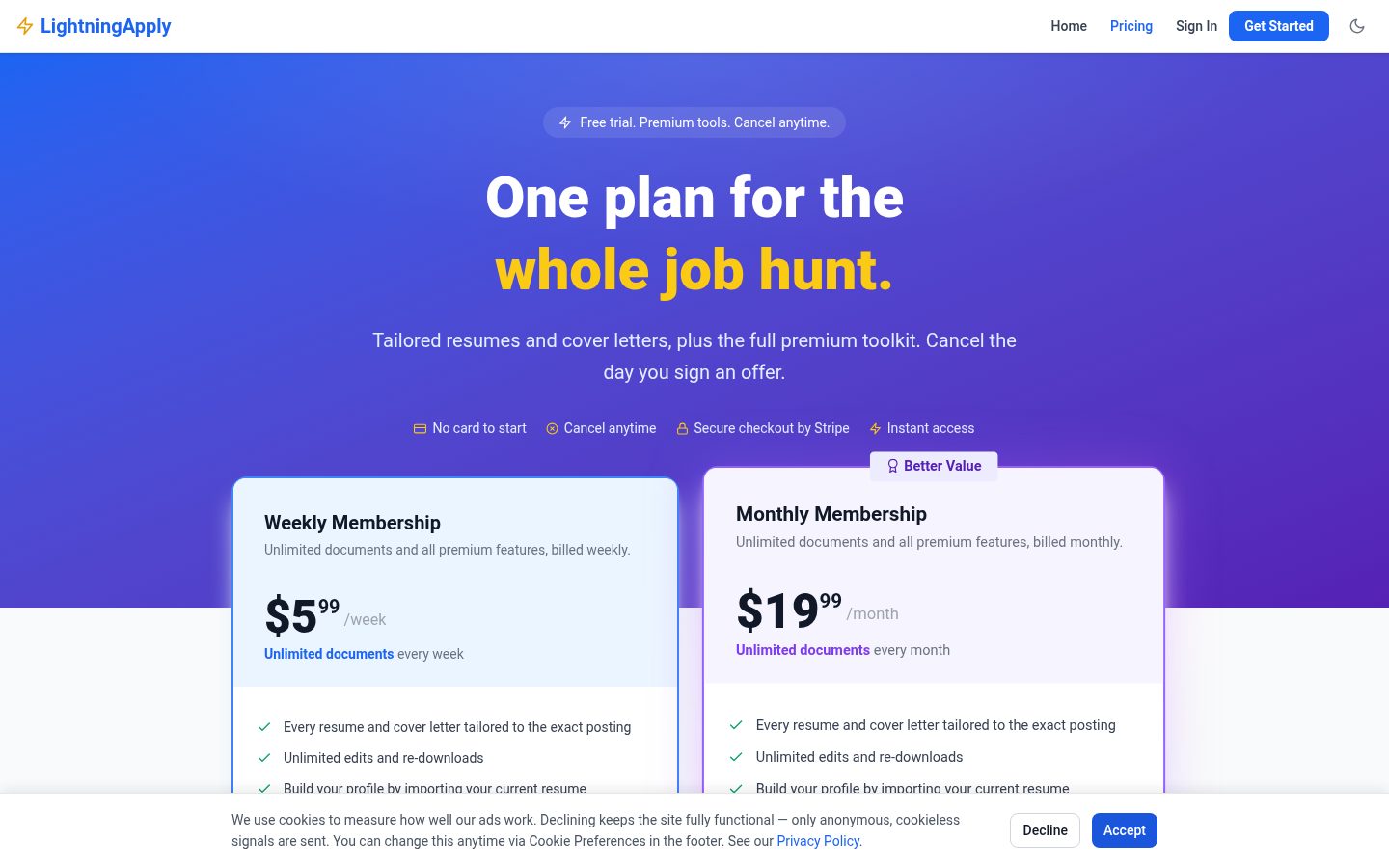 LightningApply Pricing