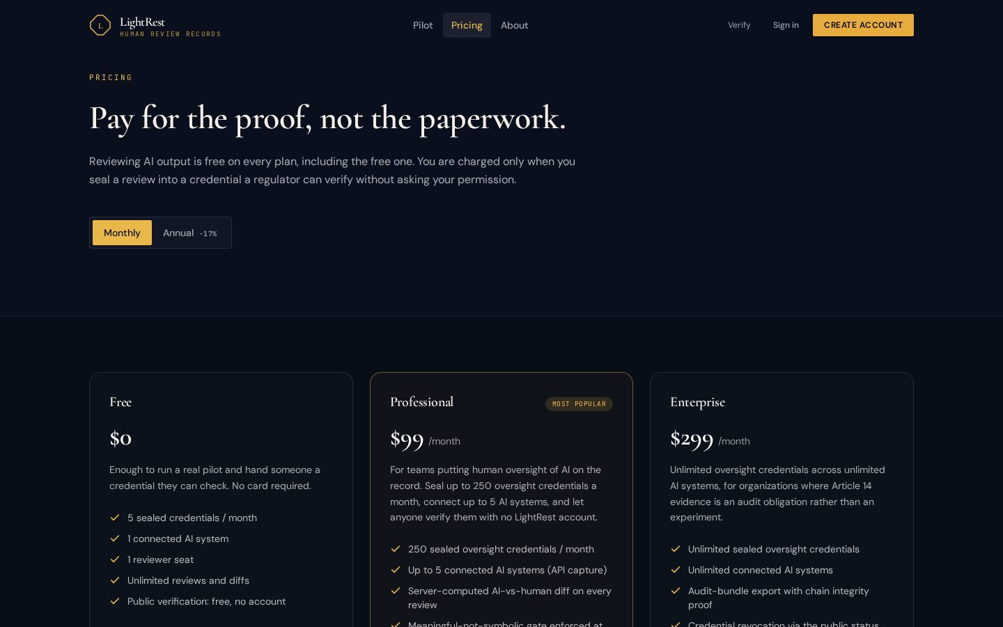 LightRest Pricing