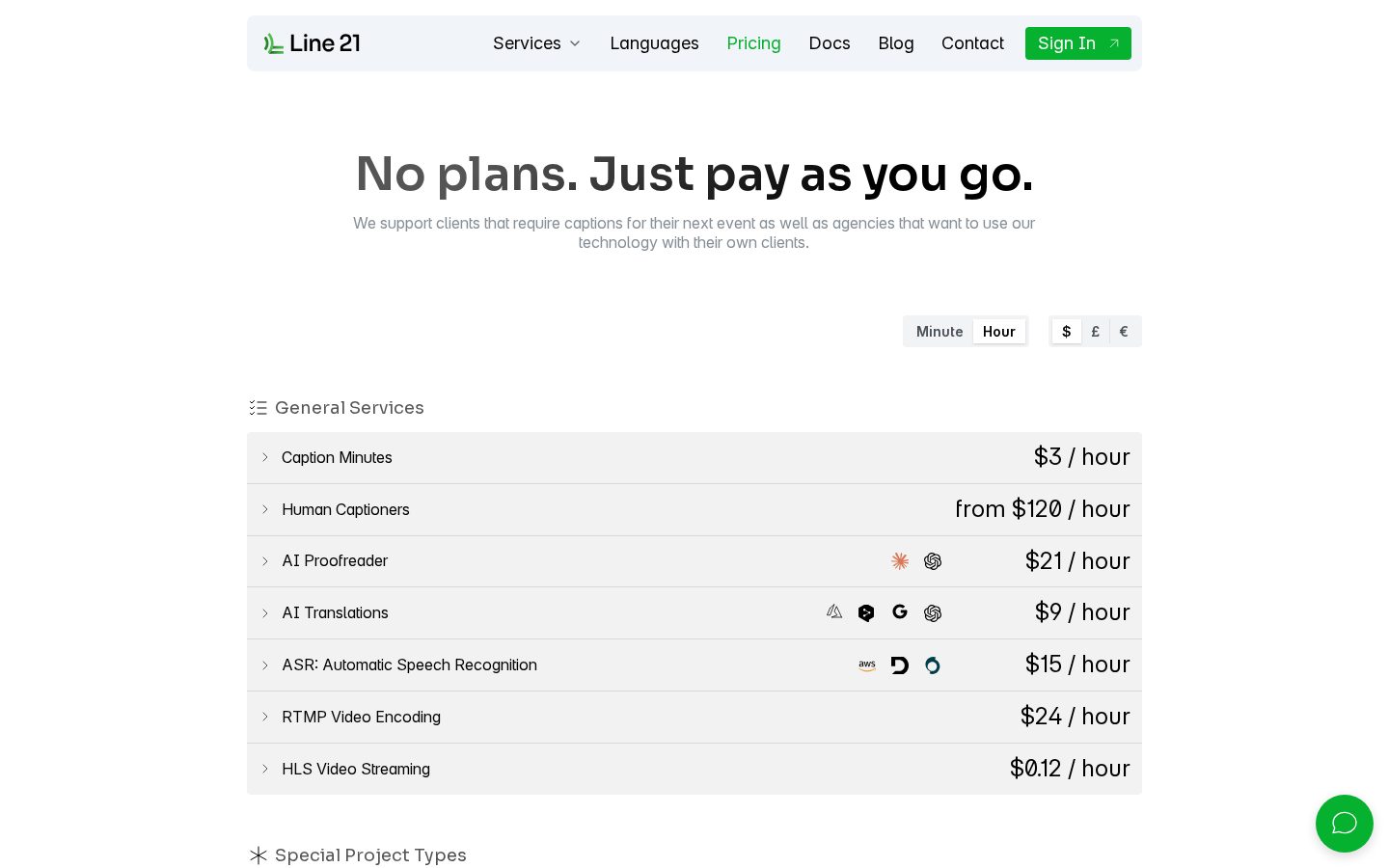 Line 21 Pricing