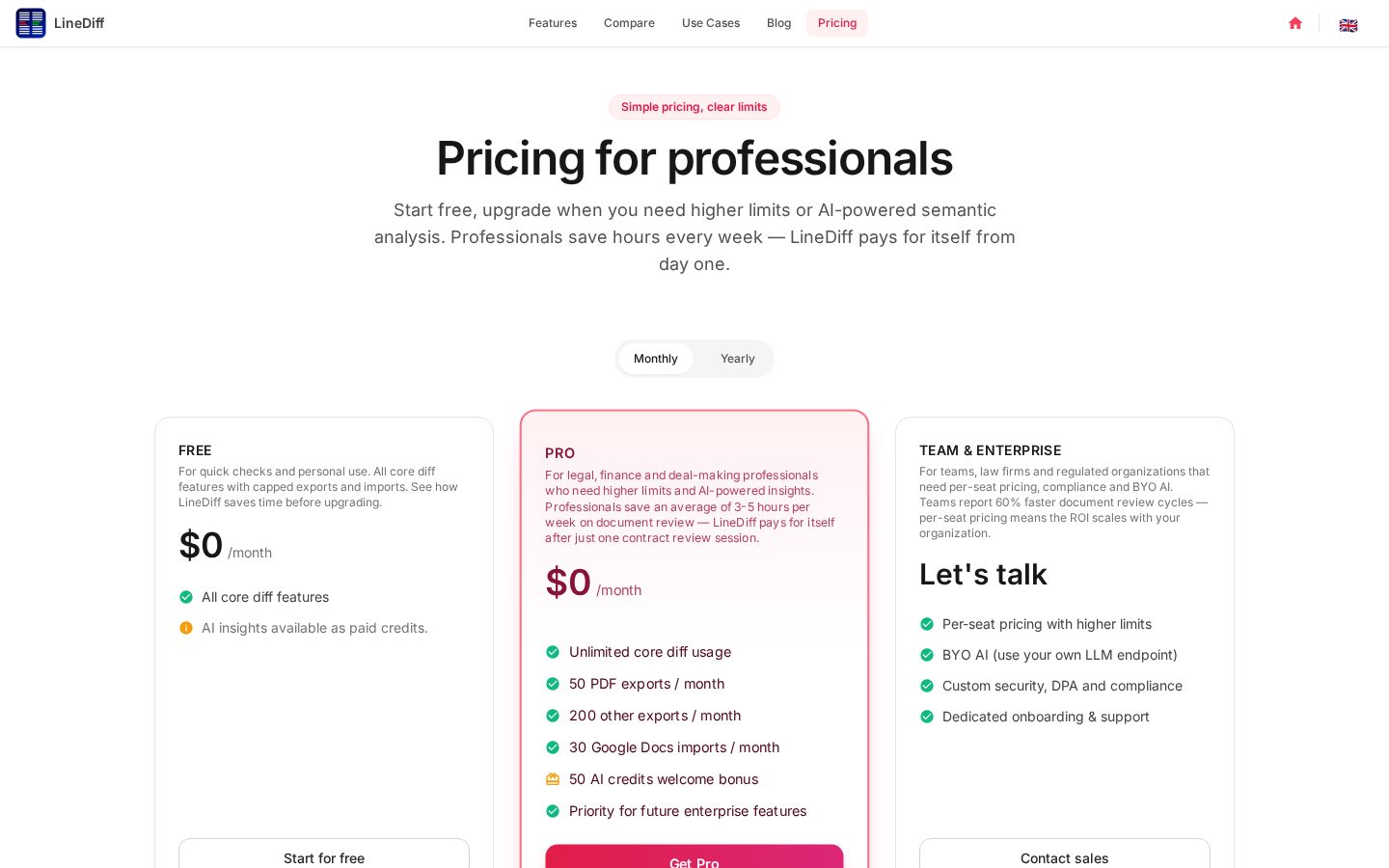 LineDiff Pricing