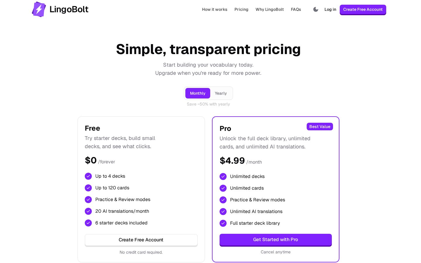 LingoBolt Pricing
