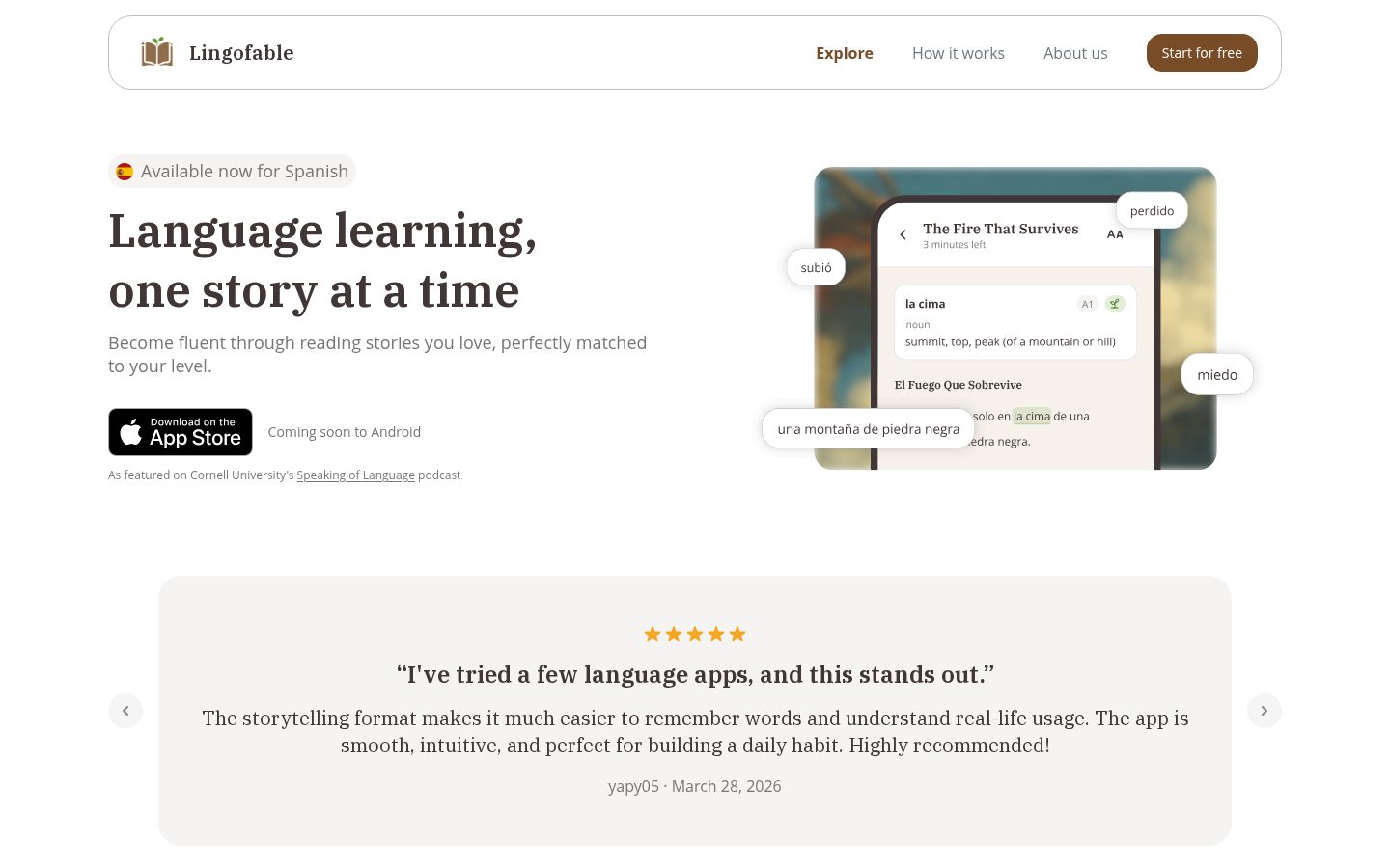 Lingofable Homepage