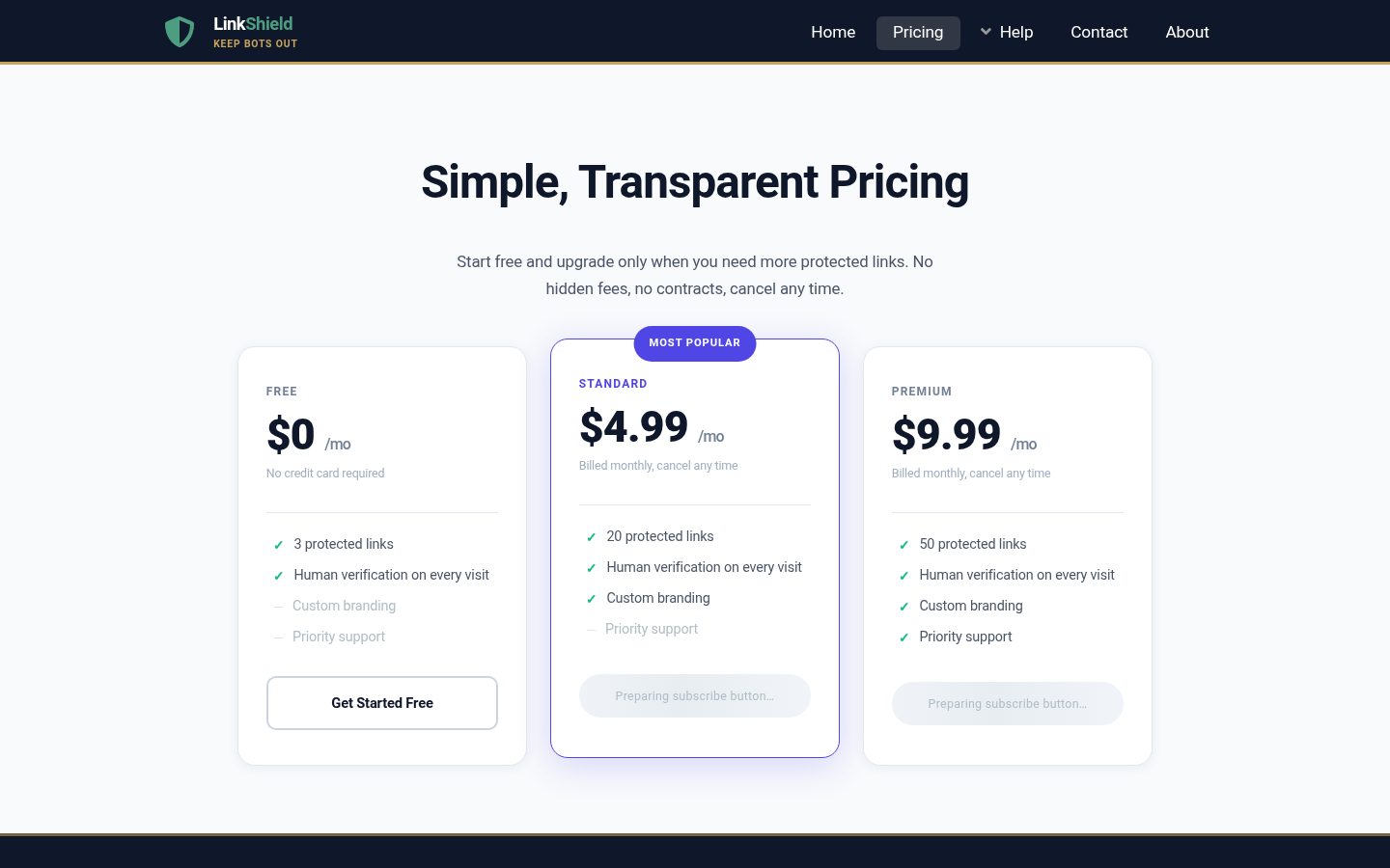 Link Shield Pricing