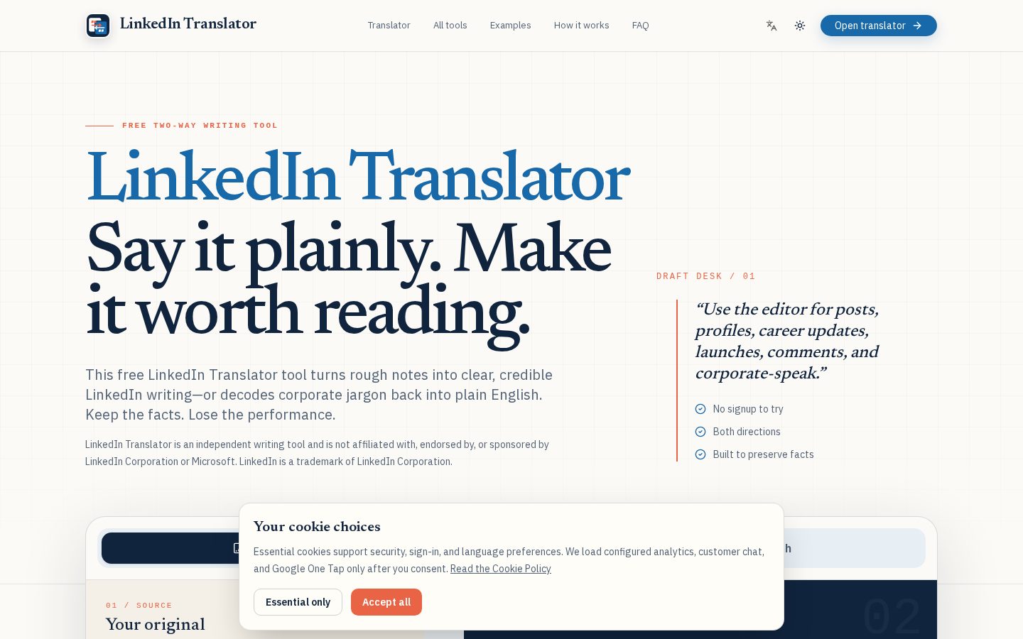 LinkedIn Translator Homepage
