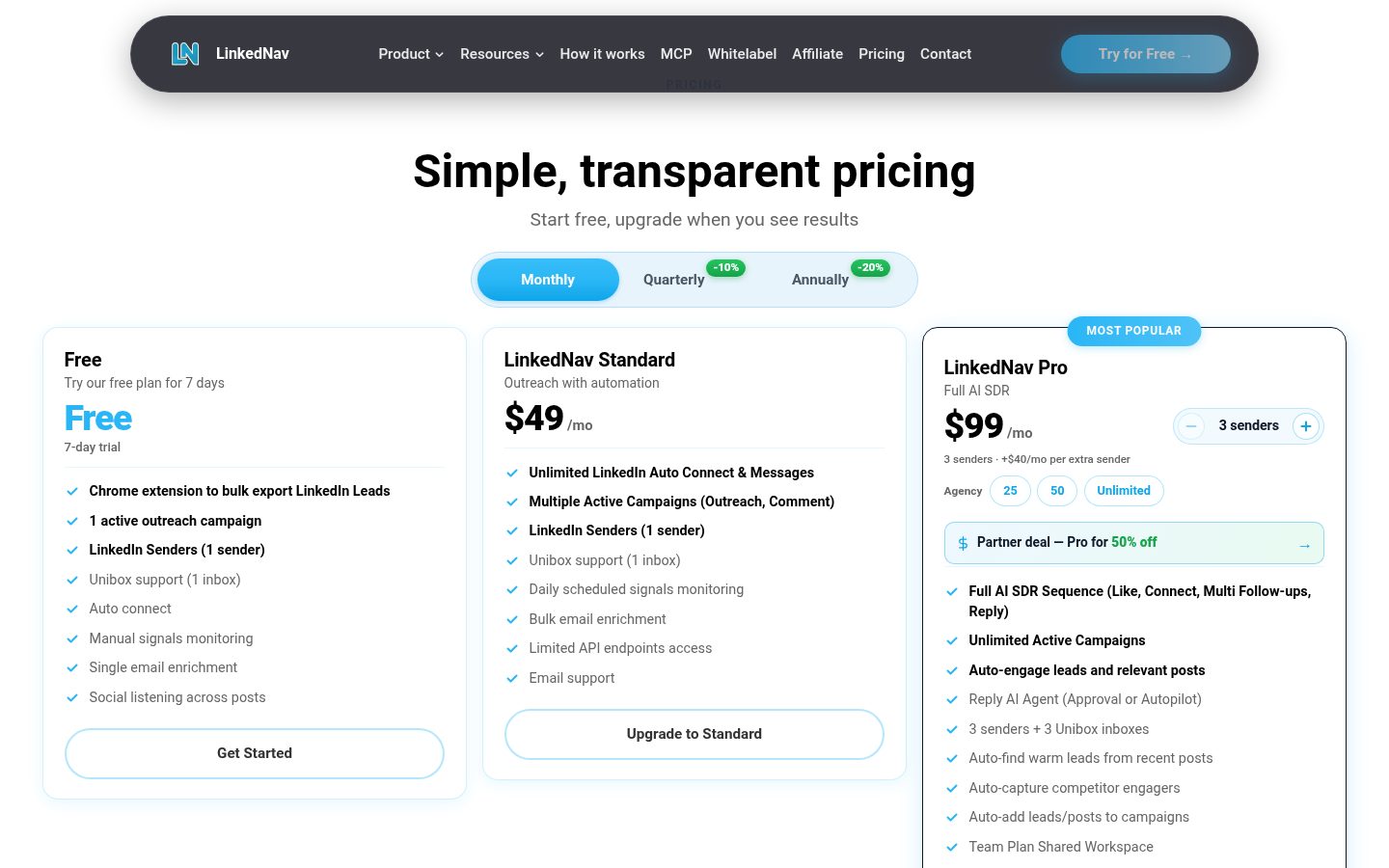 LinkedNav Pricing