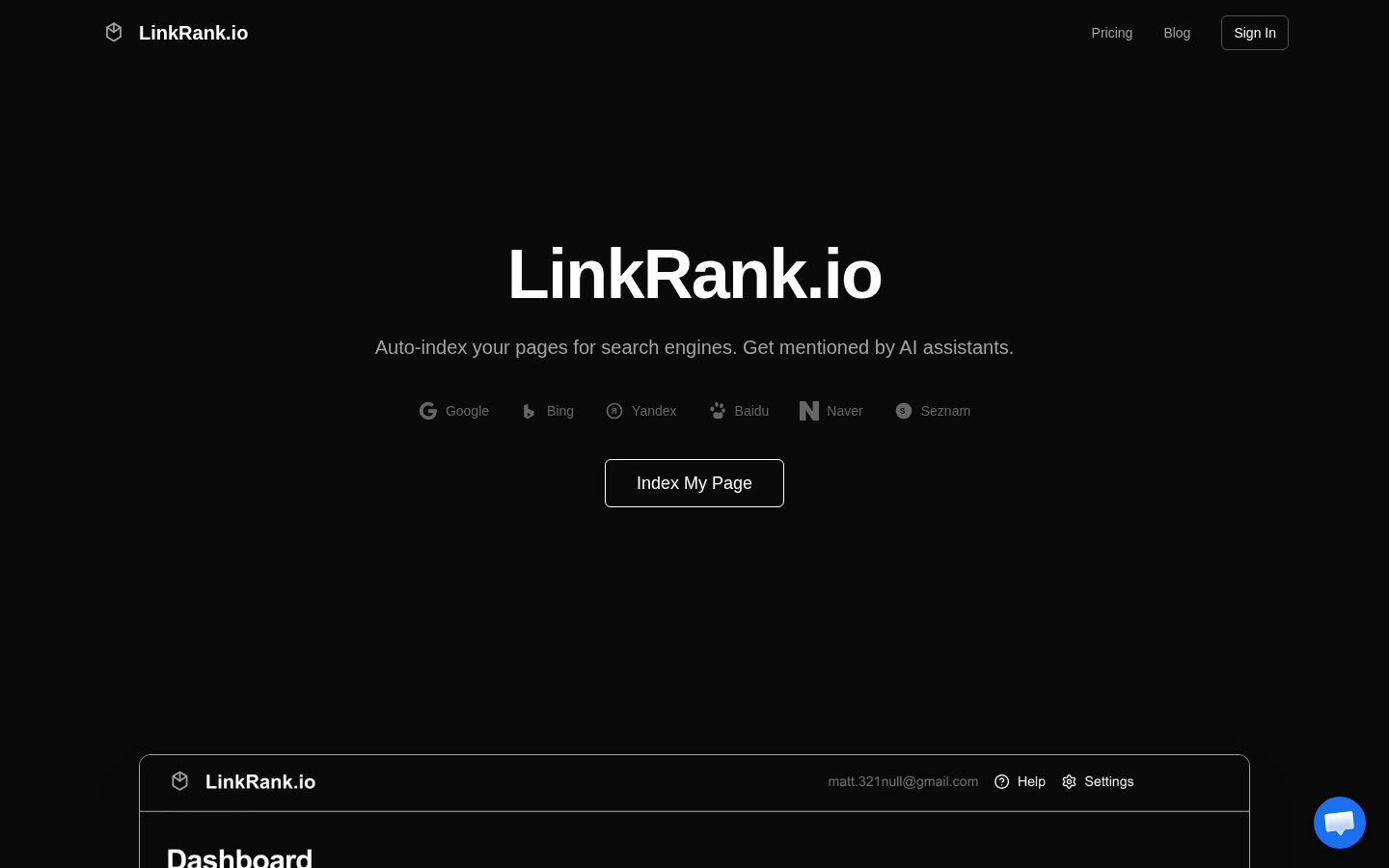 Linkrank.io Homepage
