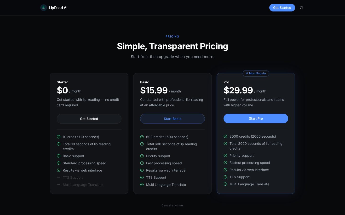 LipRead AI Pricing
