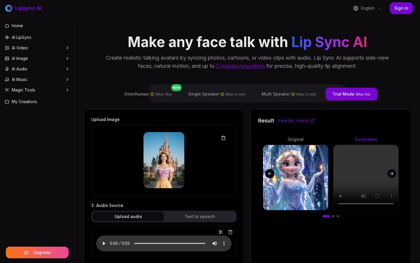 Lipsync AI Homepage