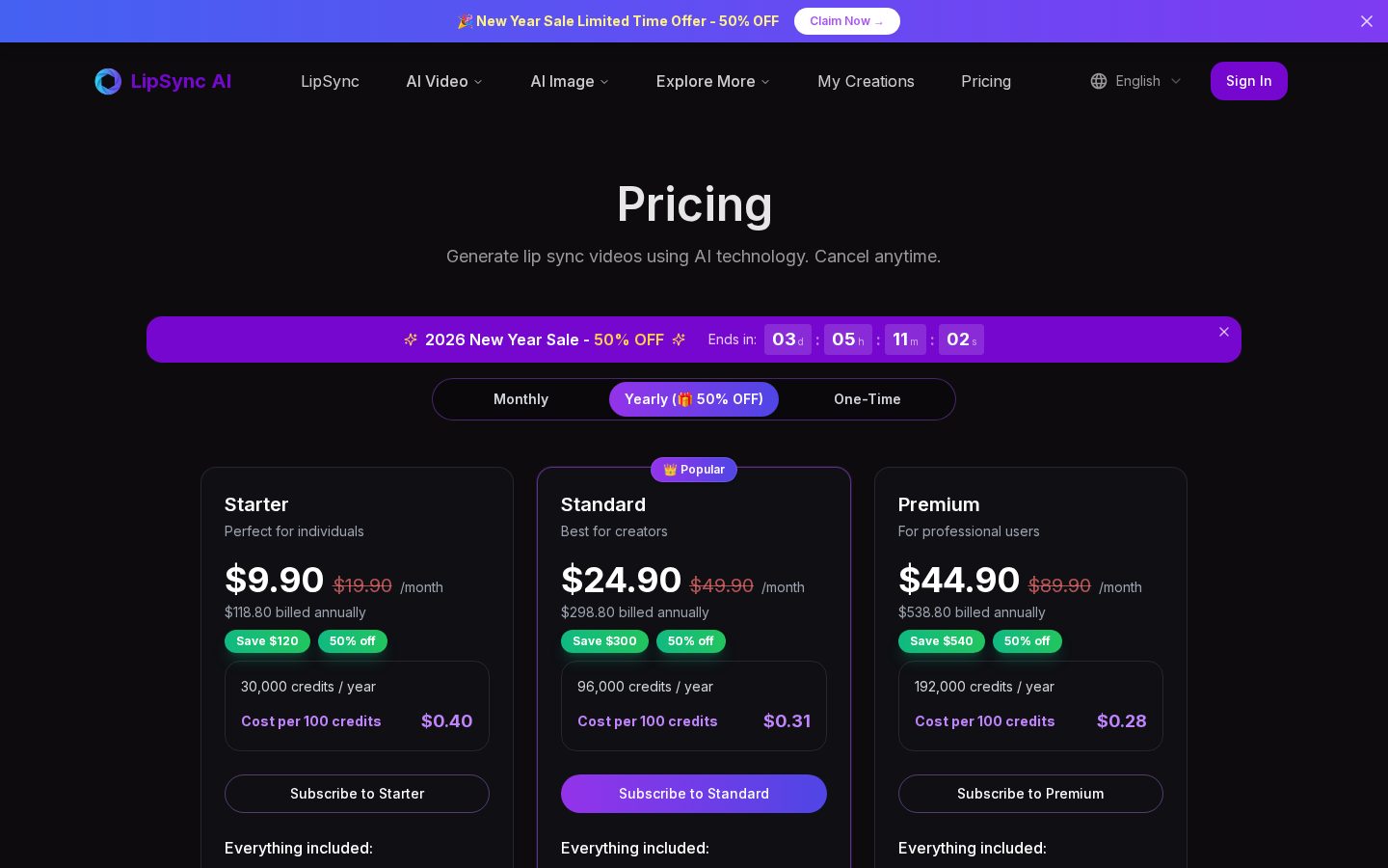 Lipsync AI Pricing