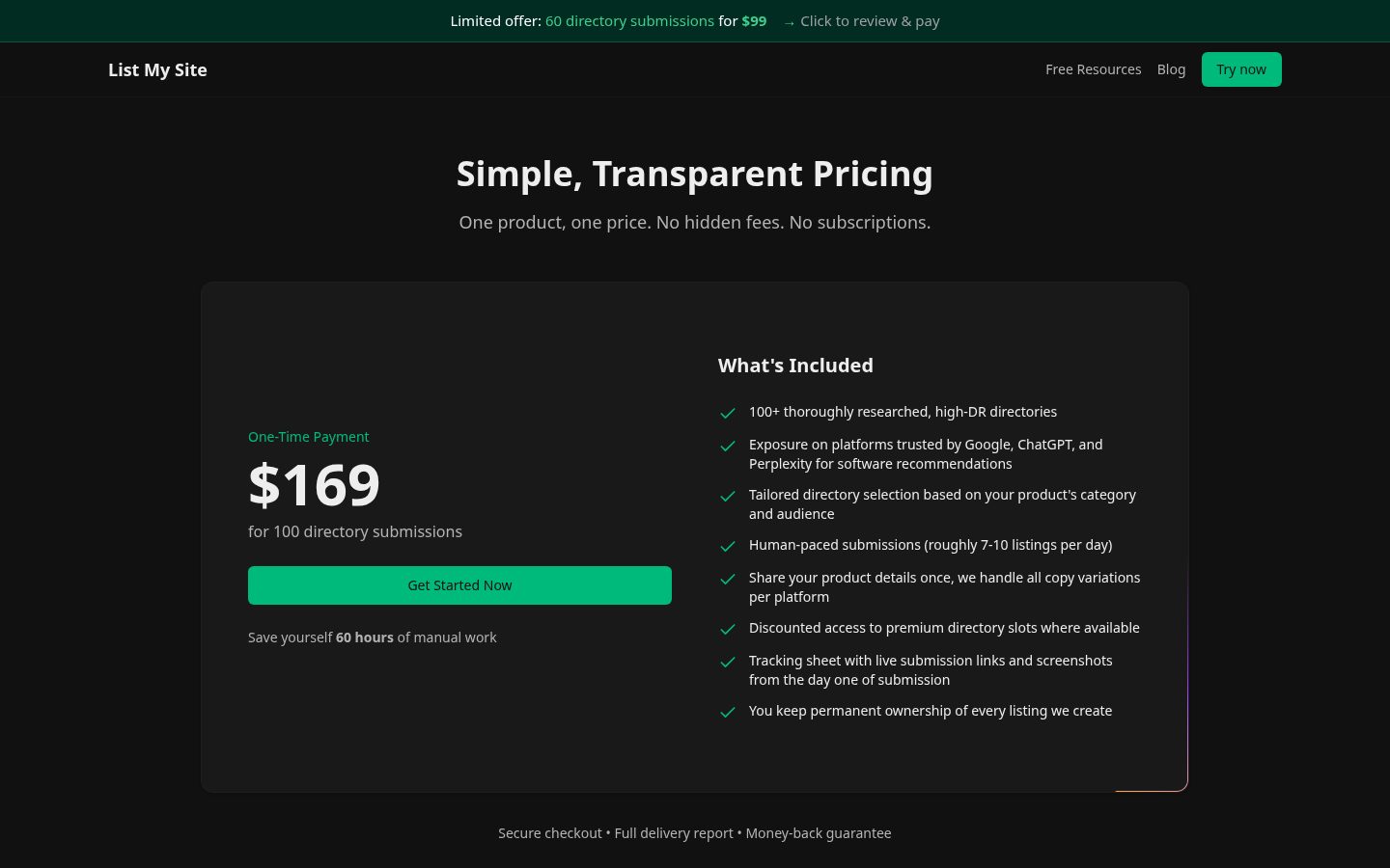 List My Site Pricing