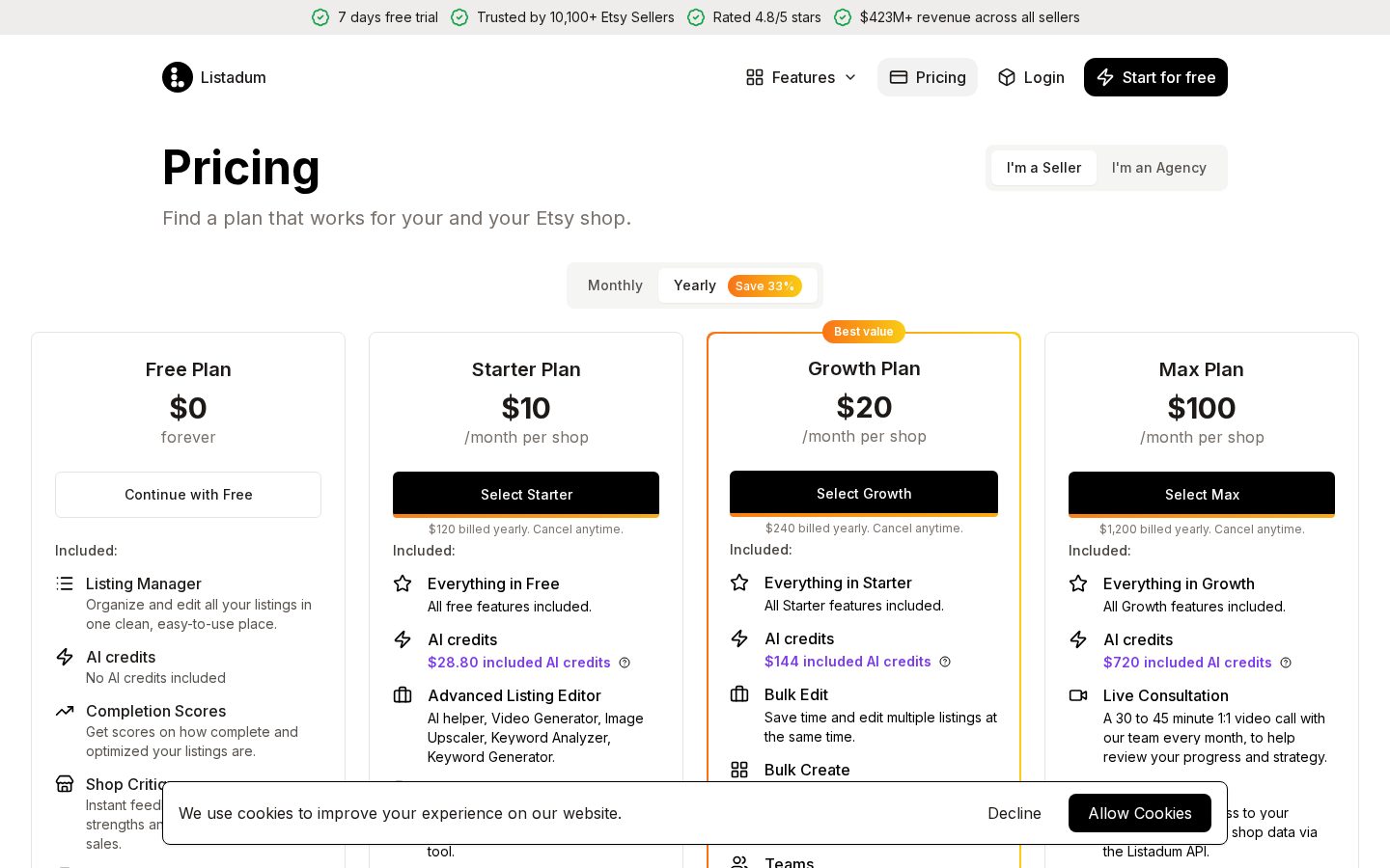 Listadum Pricing