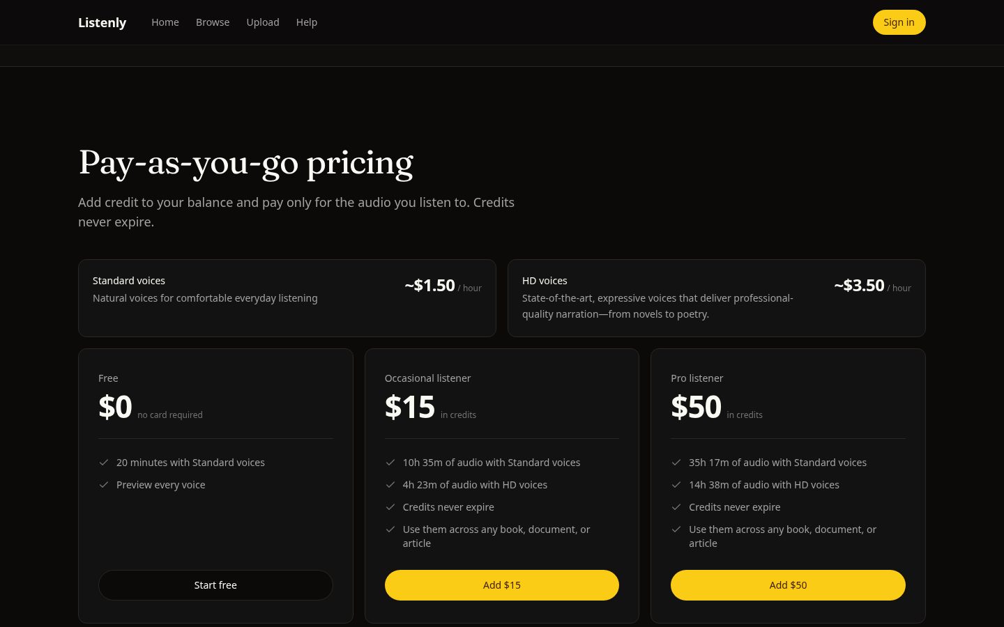Listenly Pricing