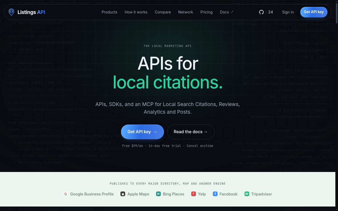 Listings API Homepage