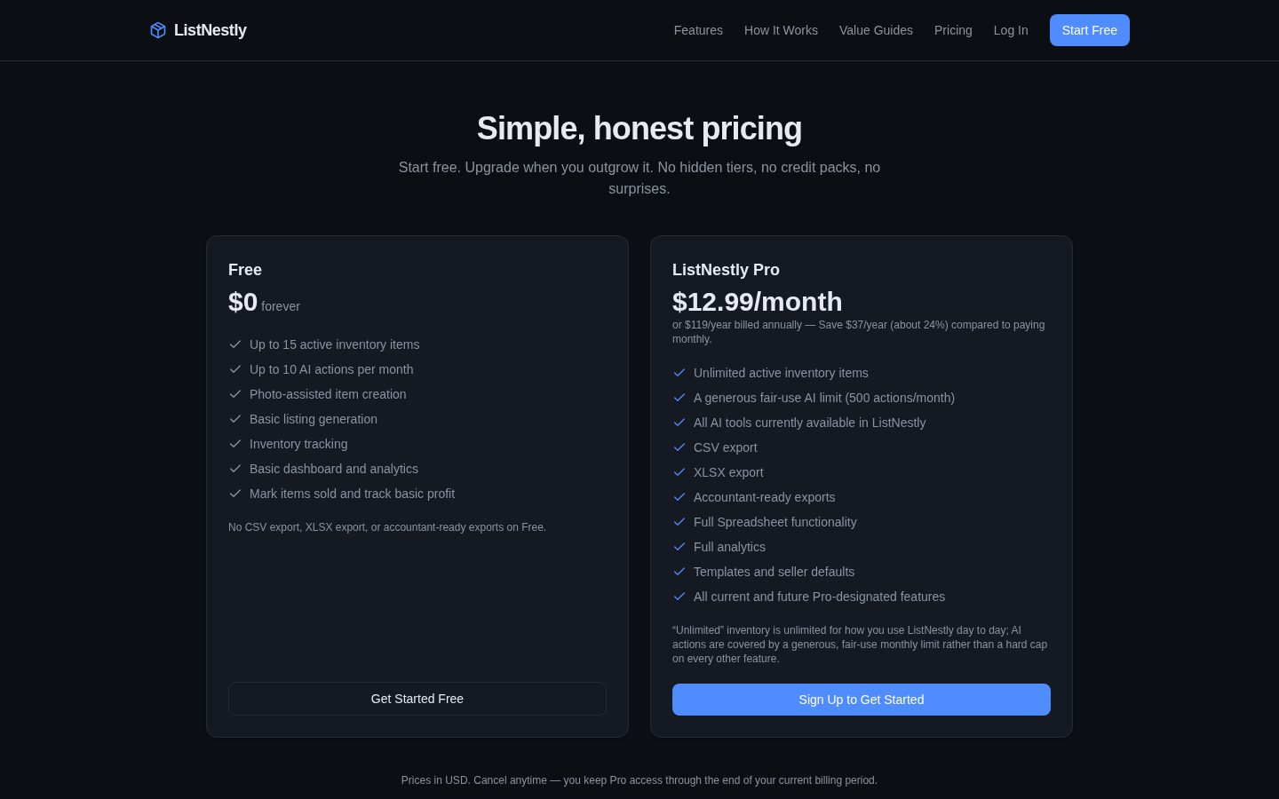 ListNestly Pricing