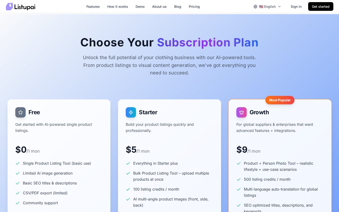 ListupAI Pricing