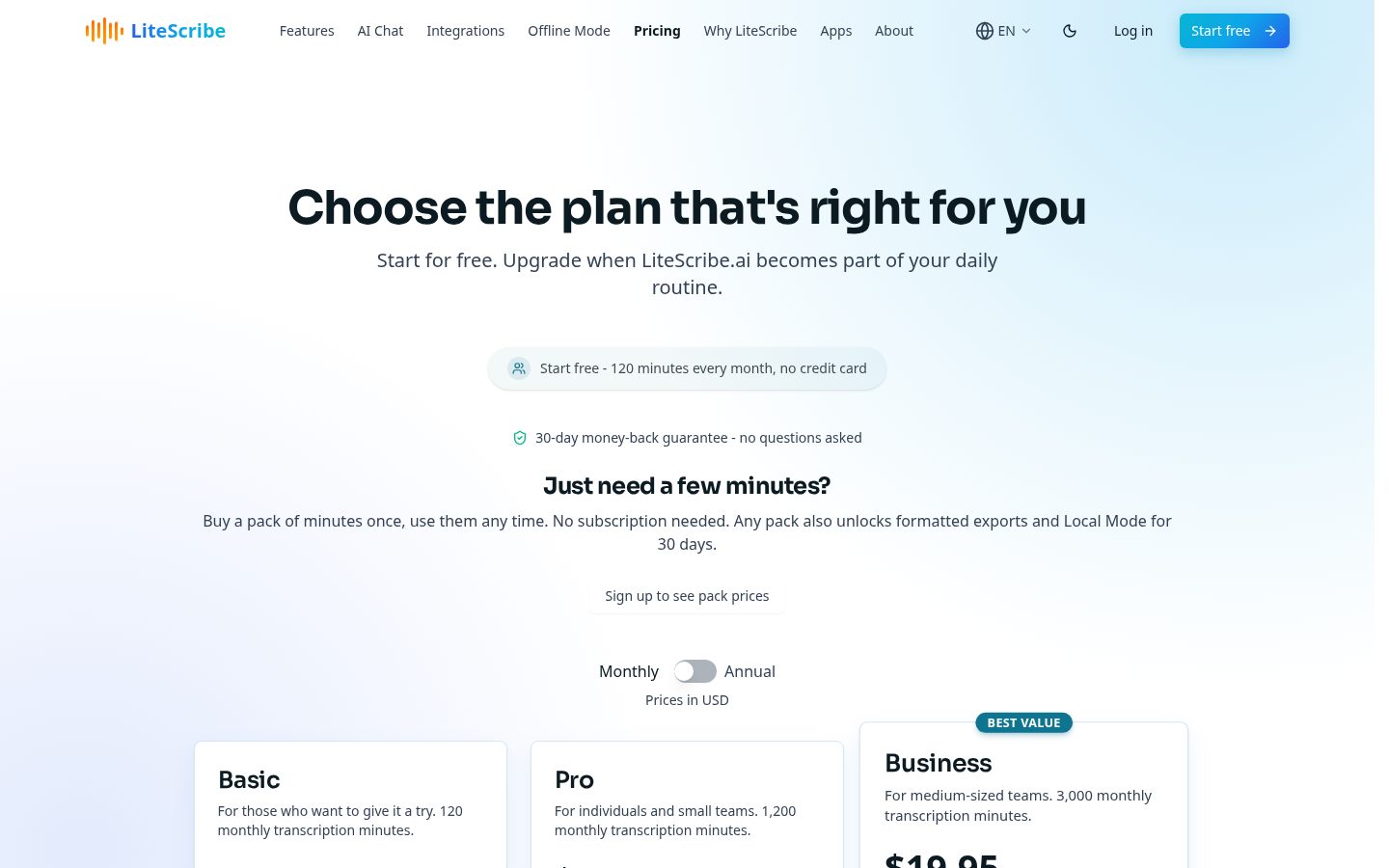 LiteScribe Pricing