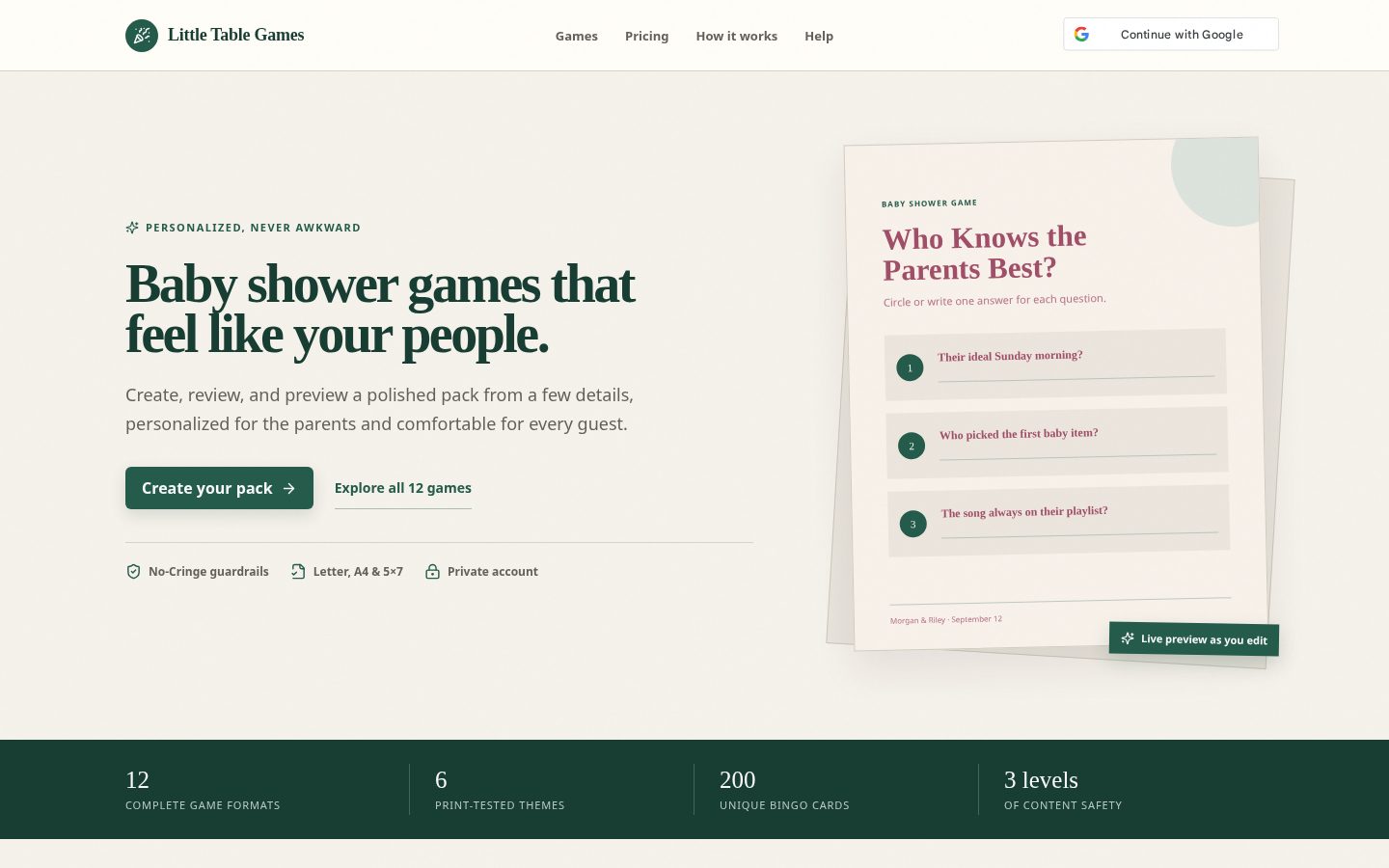 Little Table Games Homepage