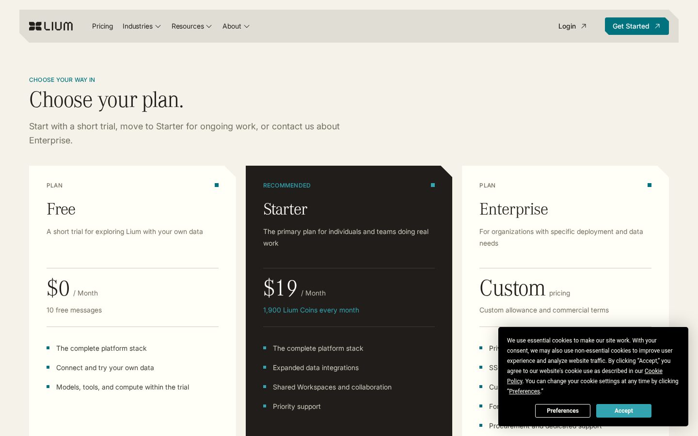 Lium Pricing
