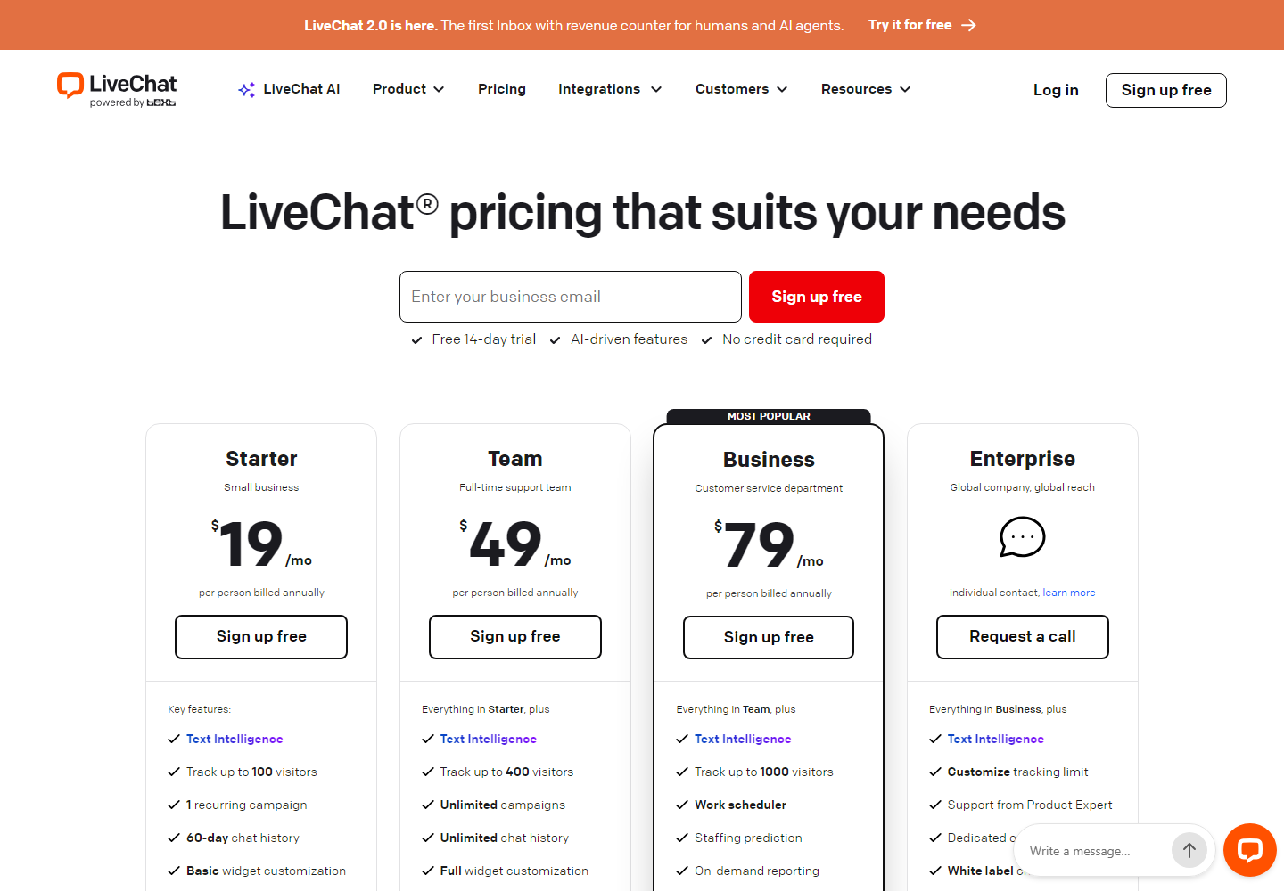 LiveChat.com pricing
