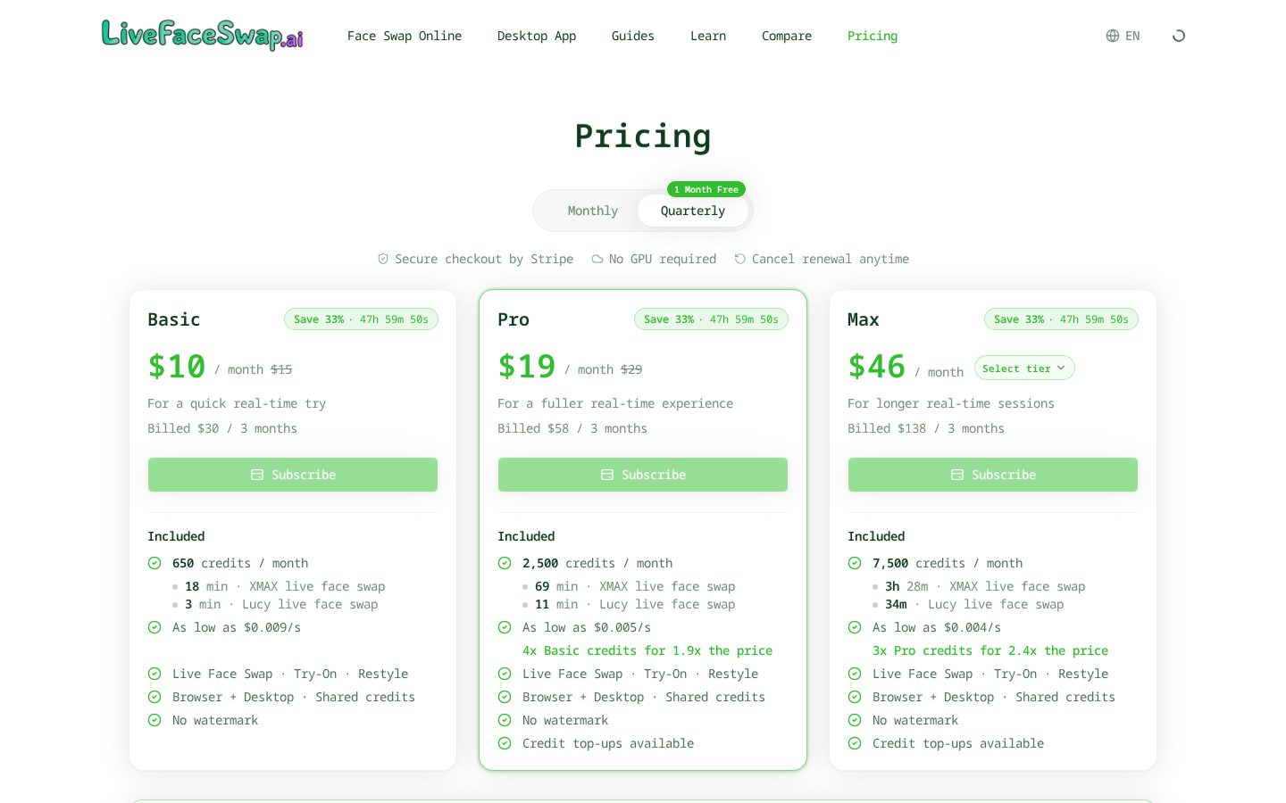 LiveFaceSwap AI Pricing