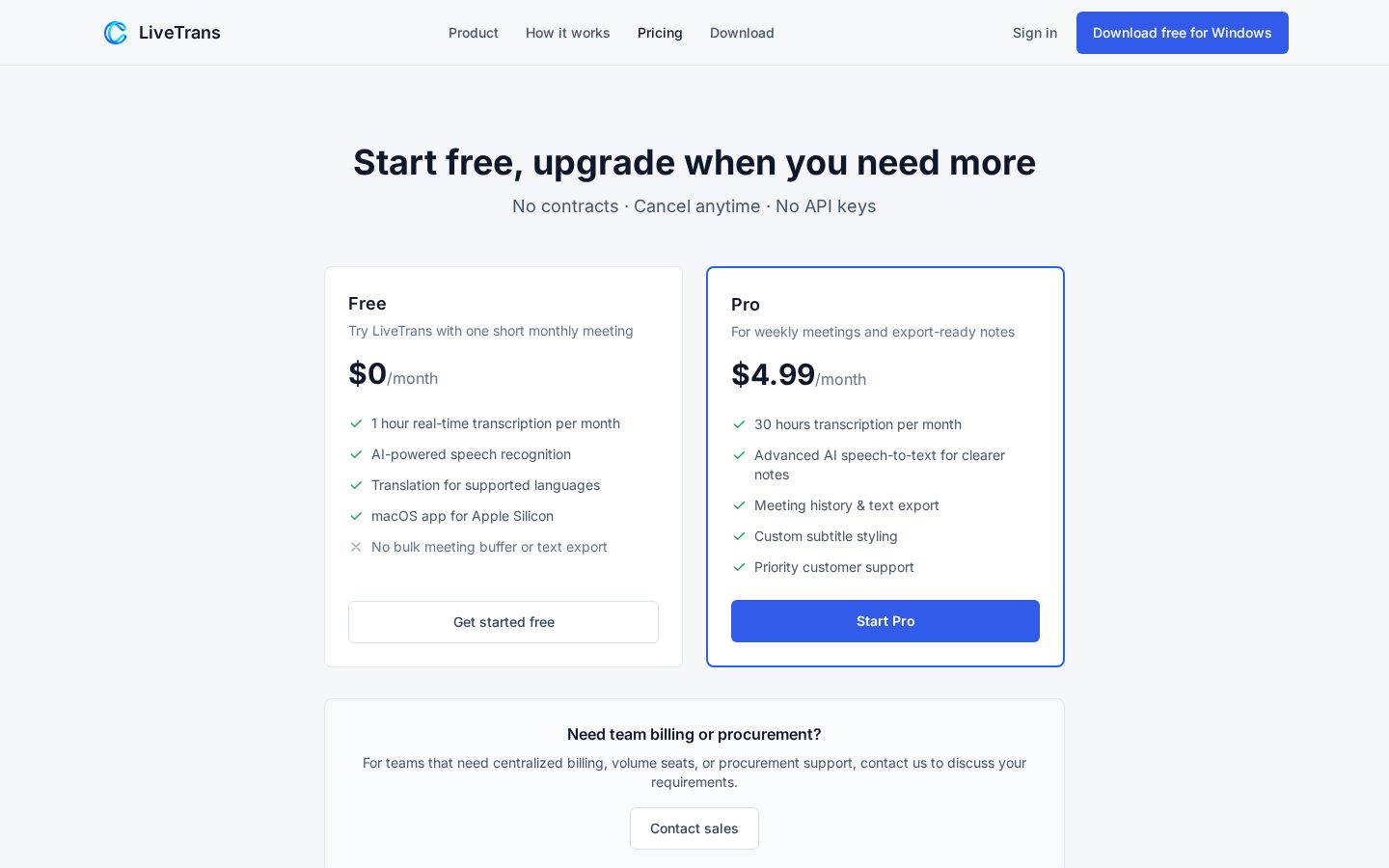 LiveTrans Pricing