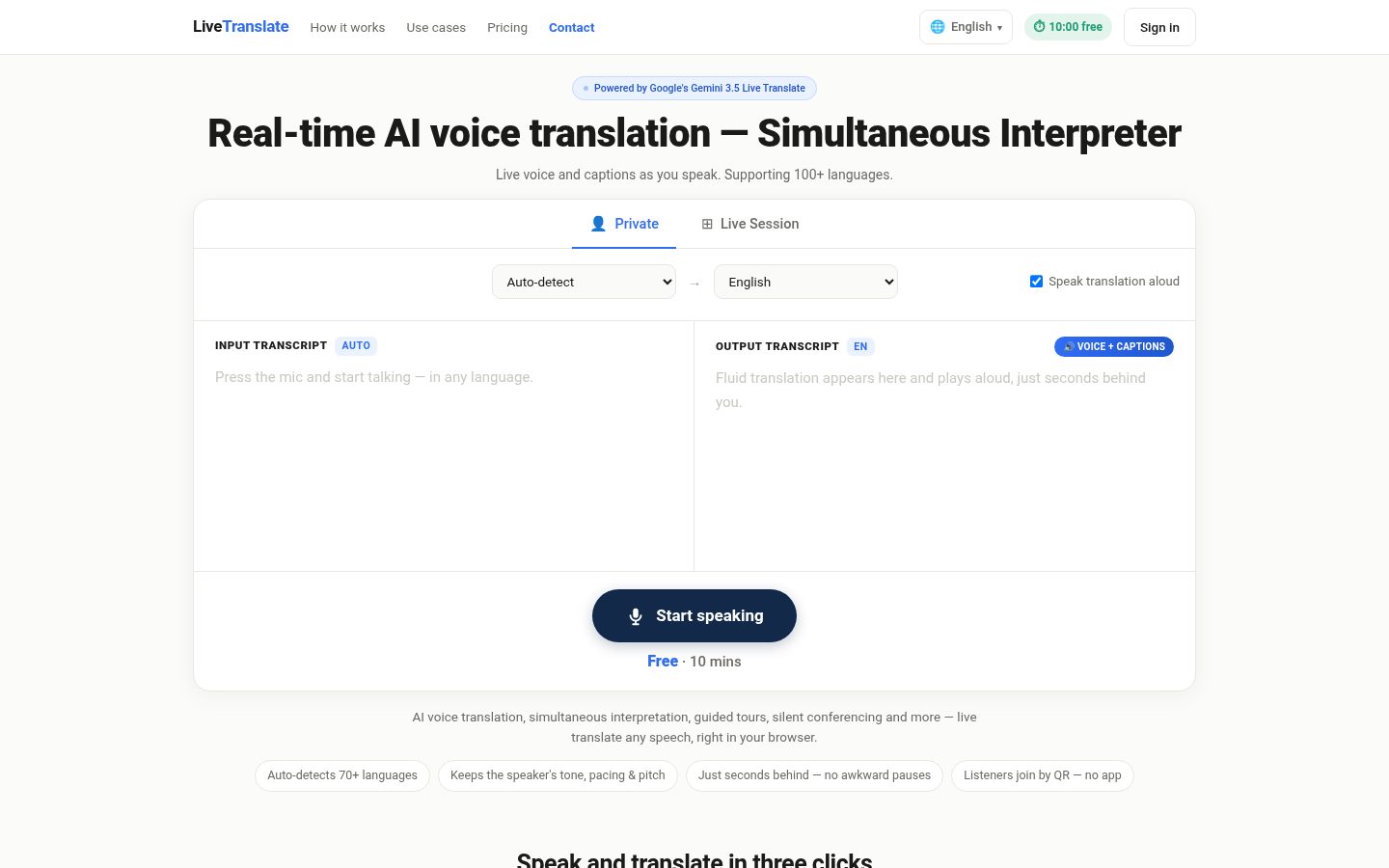 LiveTranslate Homepage