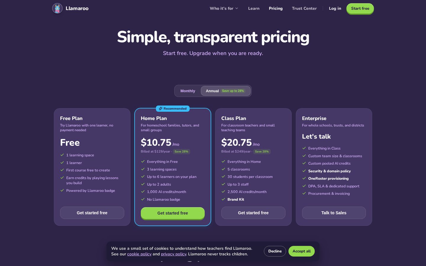 Llamaroo Pricing