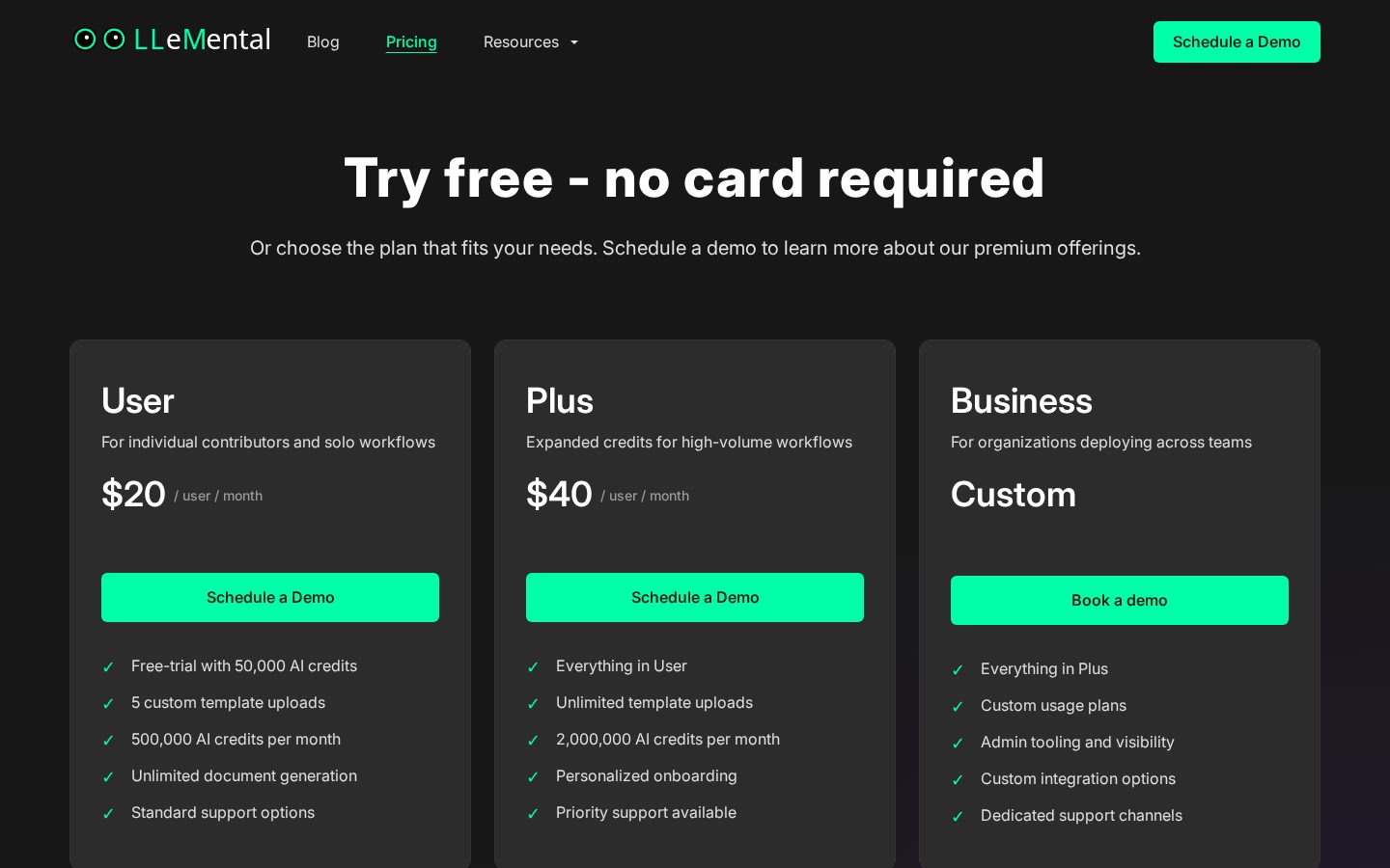LLeMental Pricing