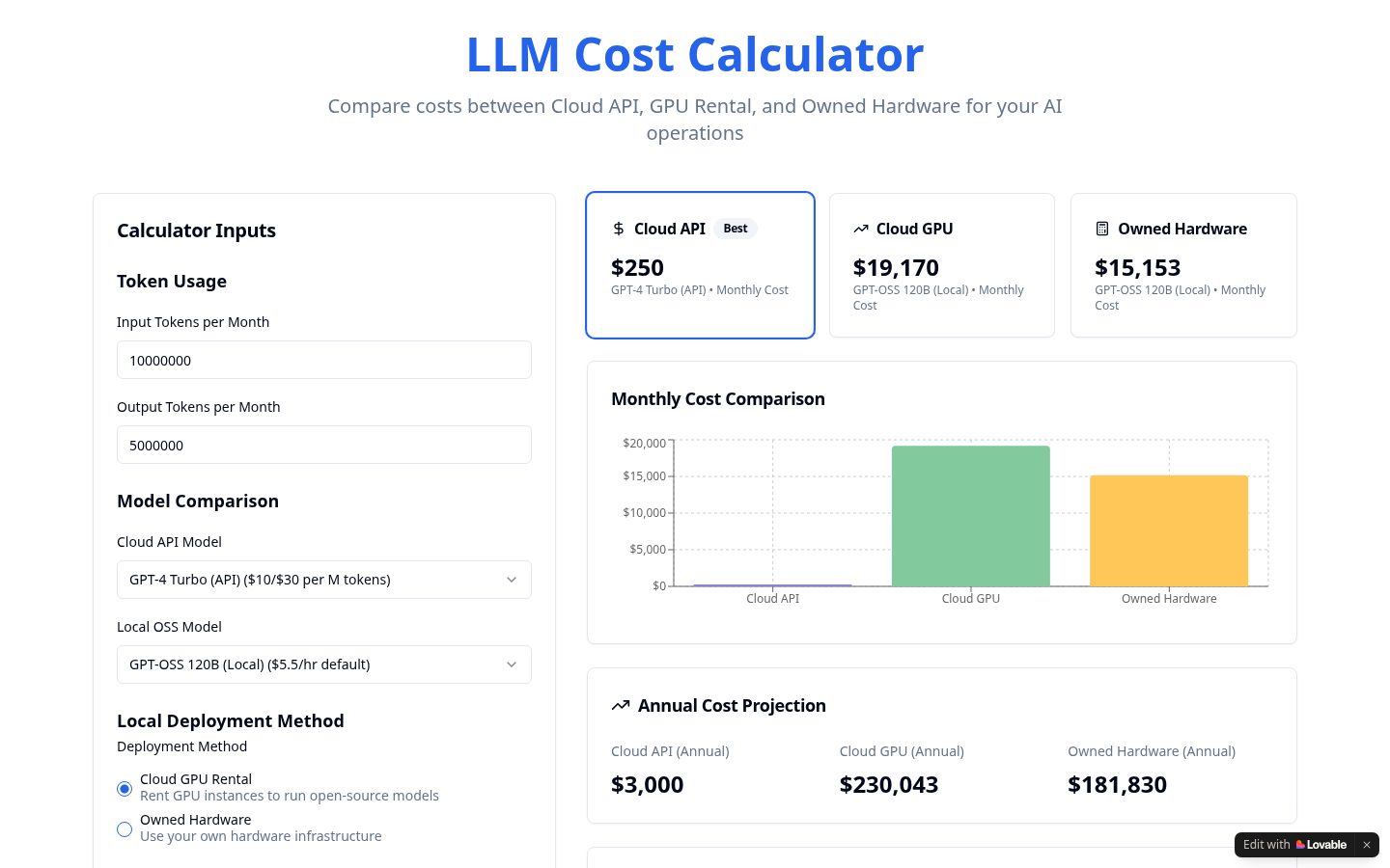 LLM Cost Calculator Homepage