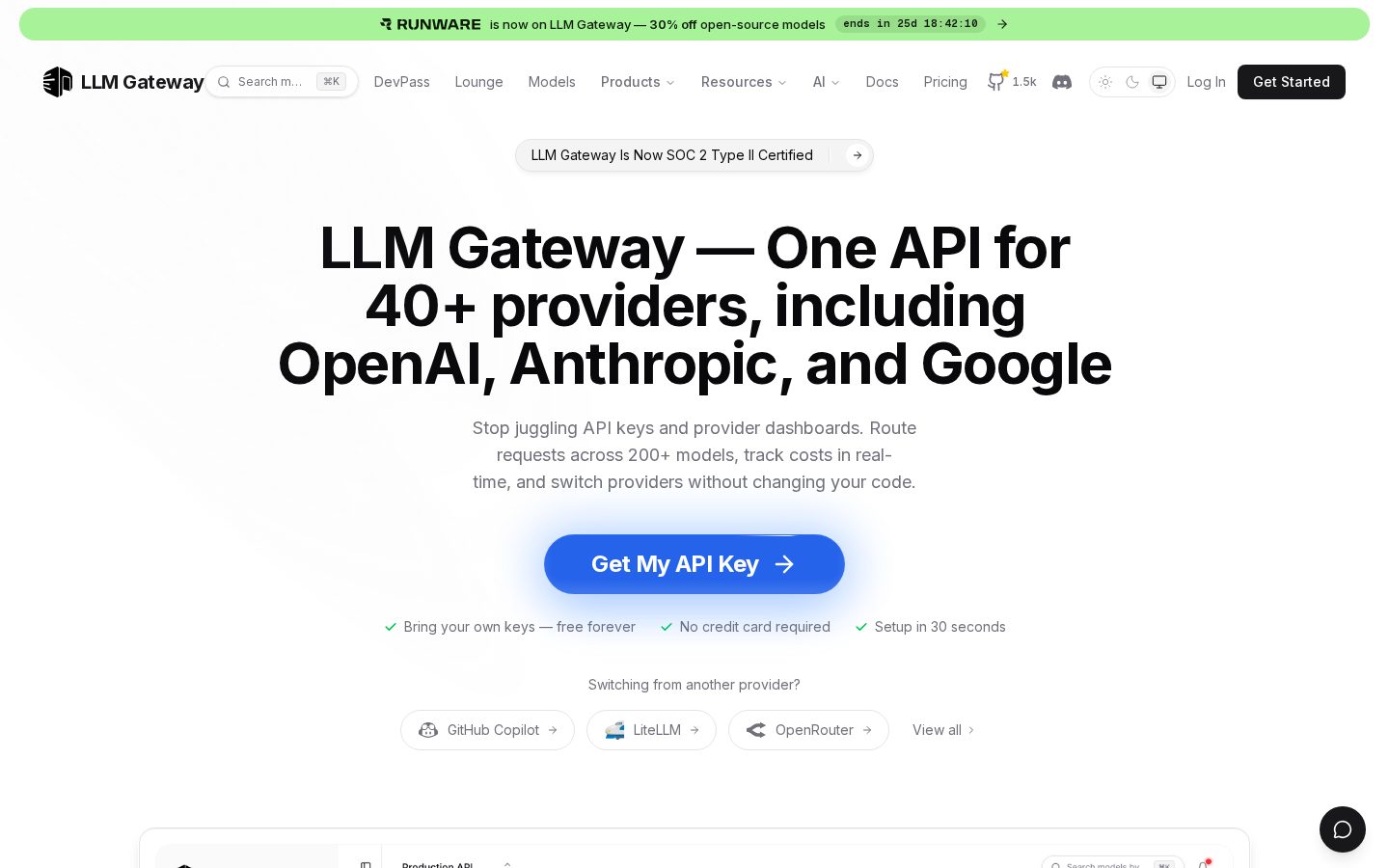 LLM Gateway Chat Homepage