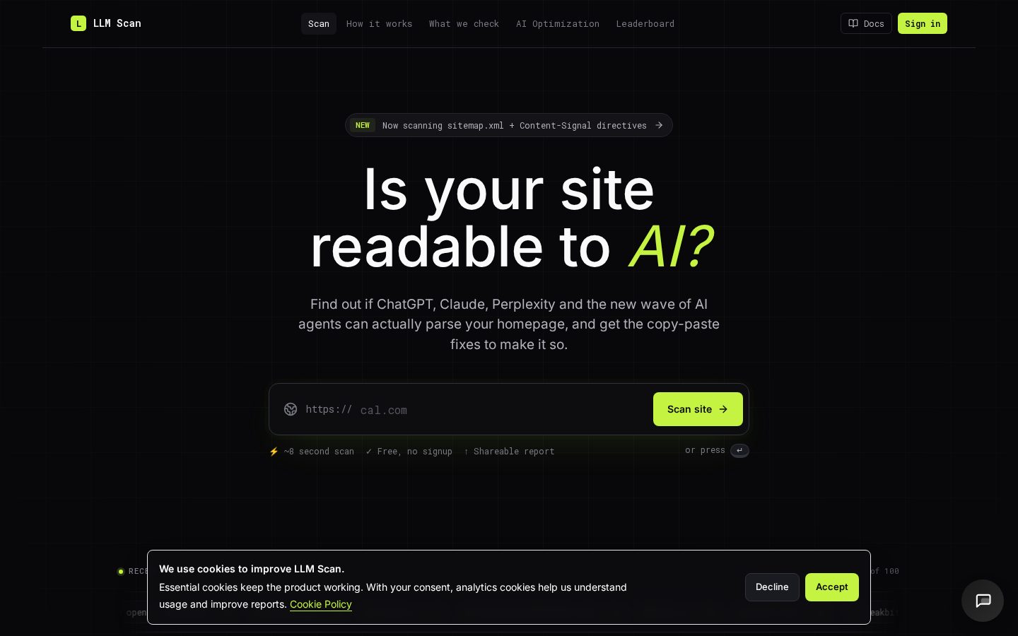 LLM Scan Homepage