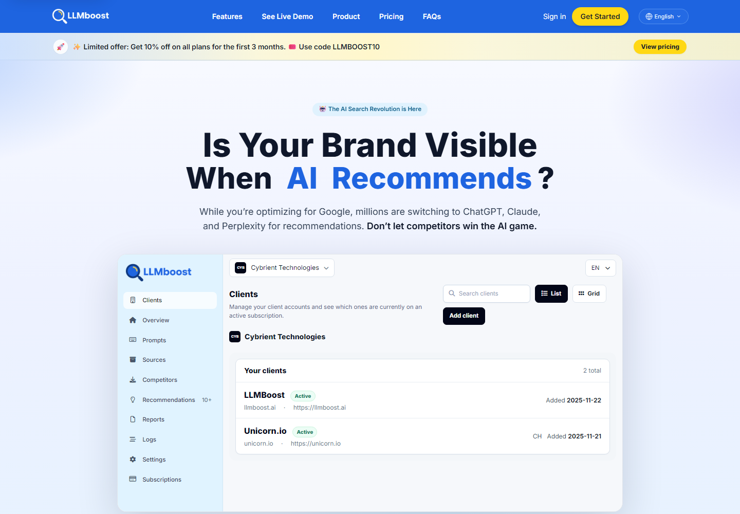 llmboost.ai homepage