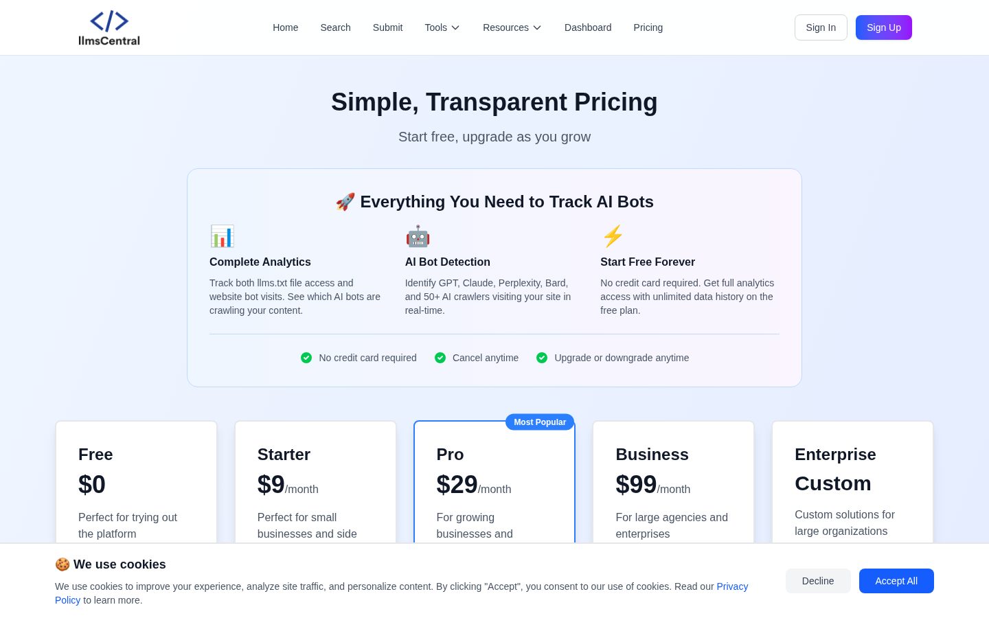 LLMS Central Pricing