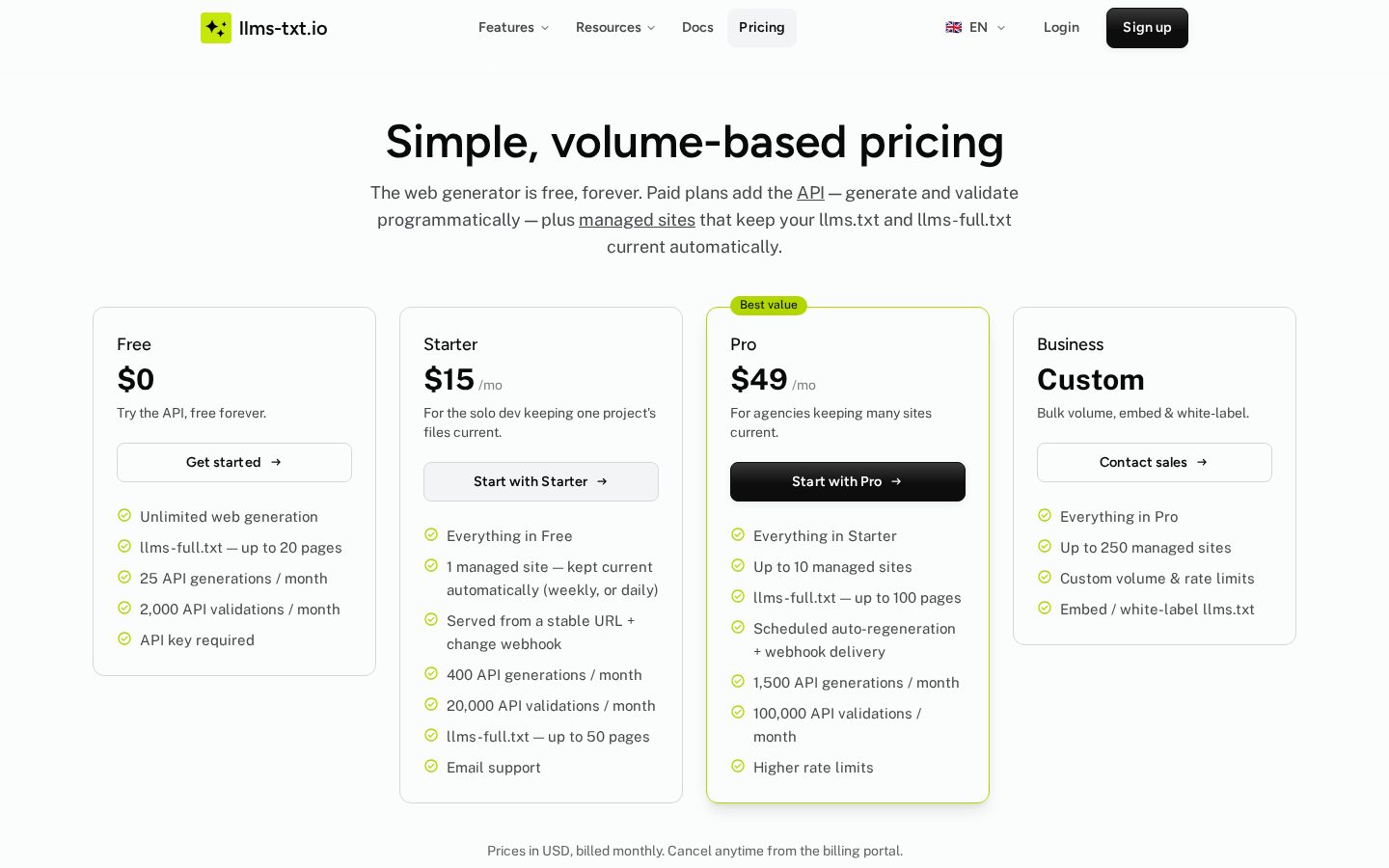 llms-txt.io Pricing