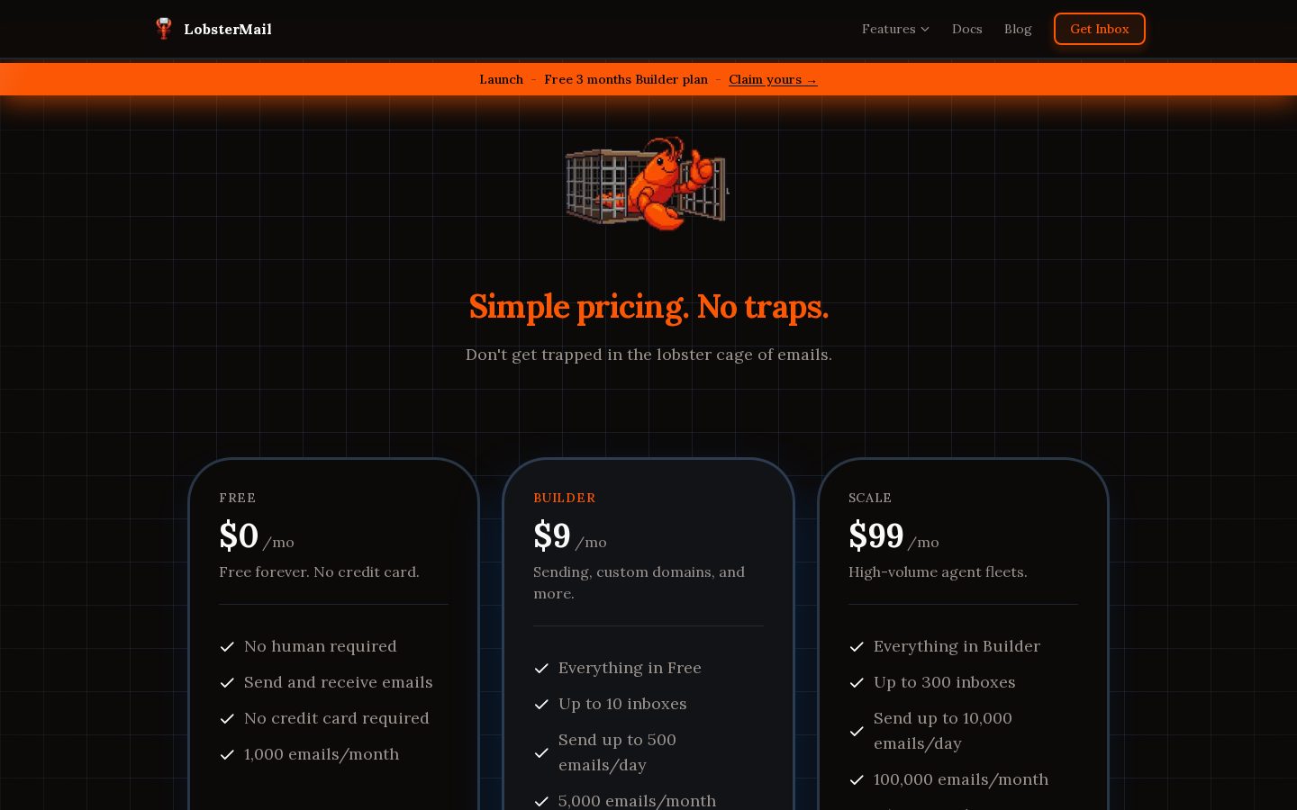 LobsterMail Pricing