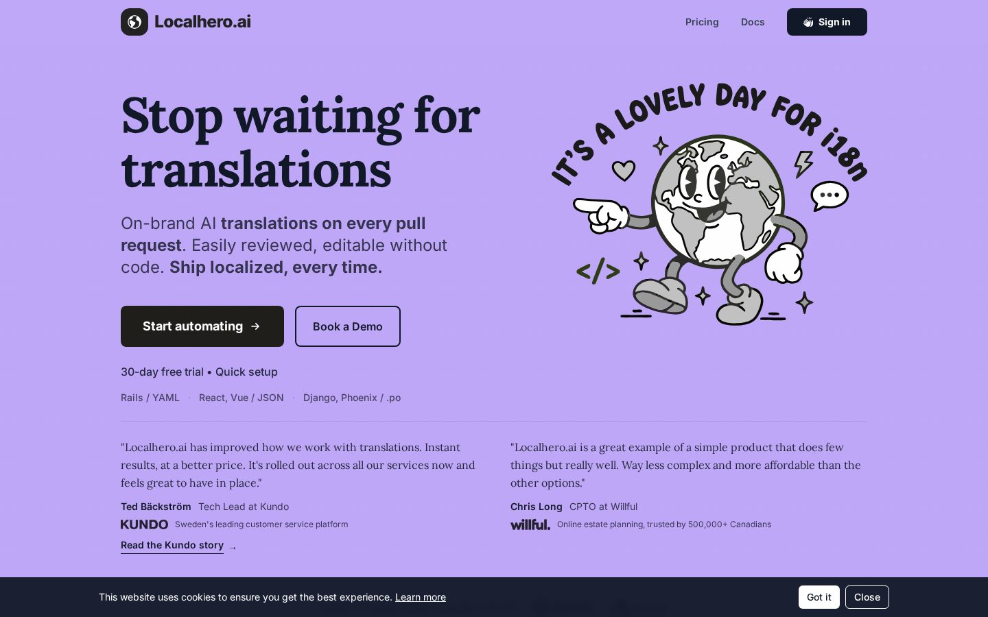 Localhero.ai Homepage