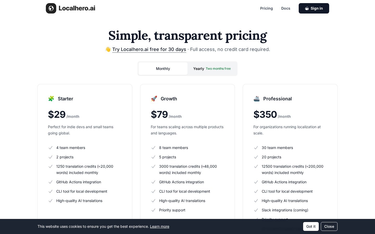 Localhero.ai Pricing