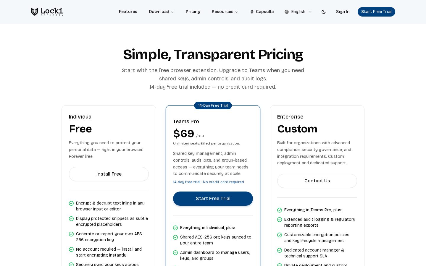 Locki Security v2 Pricing