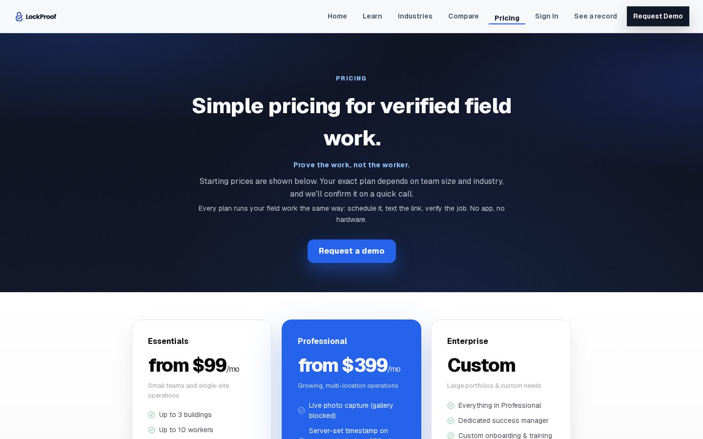 LockProof Pricing