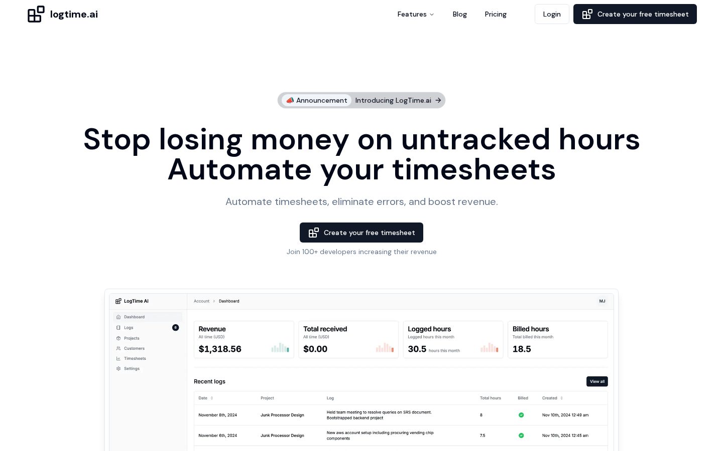 LogTime.AI Homepage