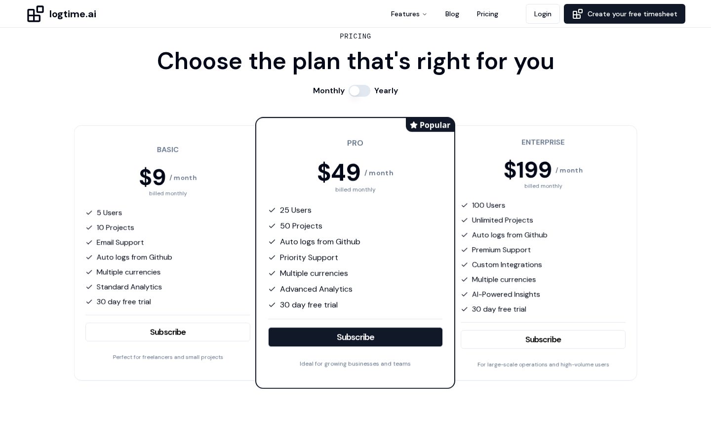 LogTime.AI Pricing