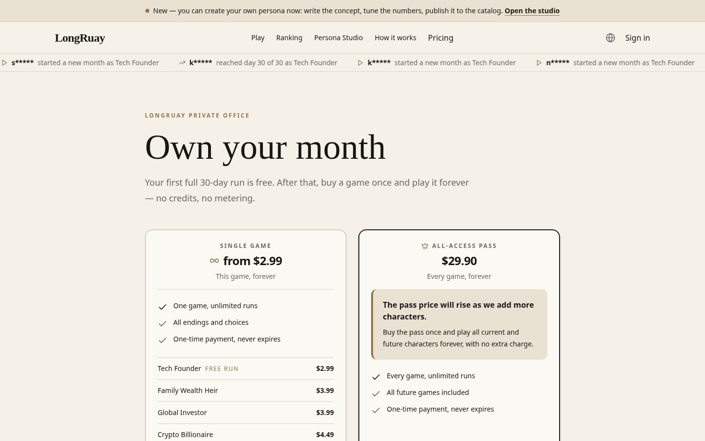 LongRuay Pricing