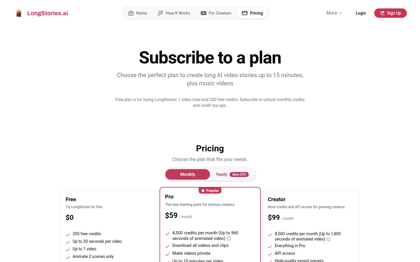 LongStories.ai Pricing