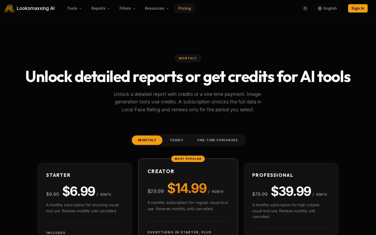 Looksmaxxing AI Pricing