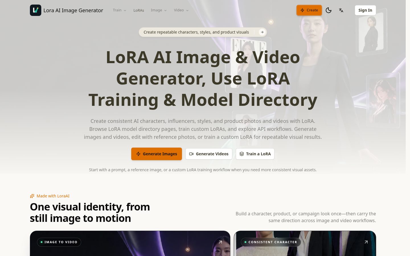 LoRA AI Image Generator Homepage